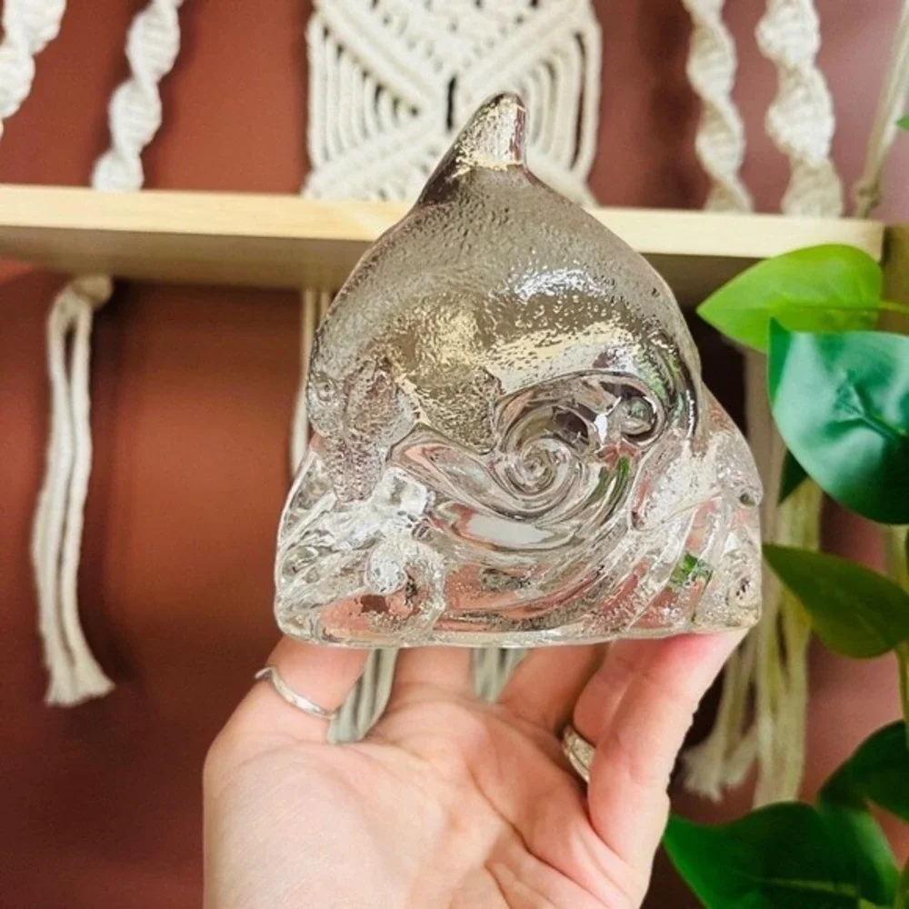 PartyLite Dolphin on Wave Tealight‎ Holder | Clear Glass Ocean Candle Votive - Picture 2 of 13